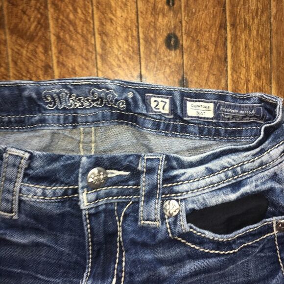 Miss Me 27 shimmery blingy patch western boot cut distressed jeans - Picture 6 of 6